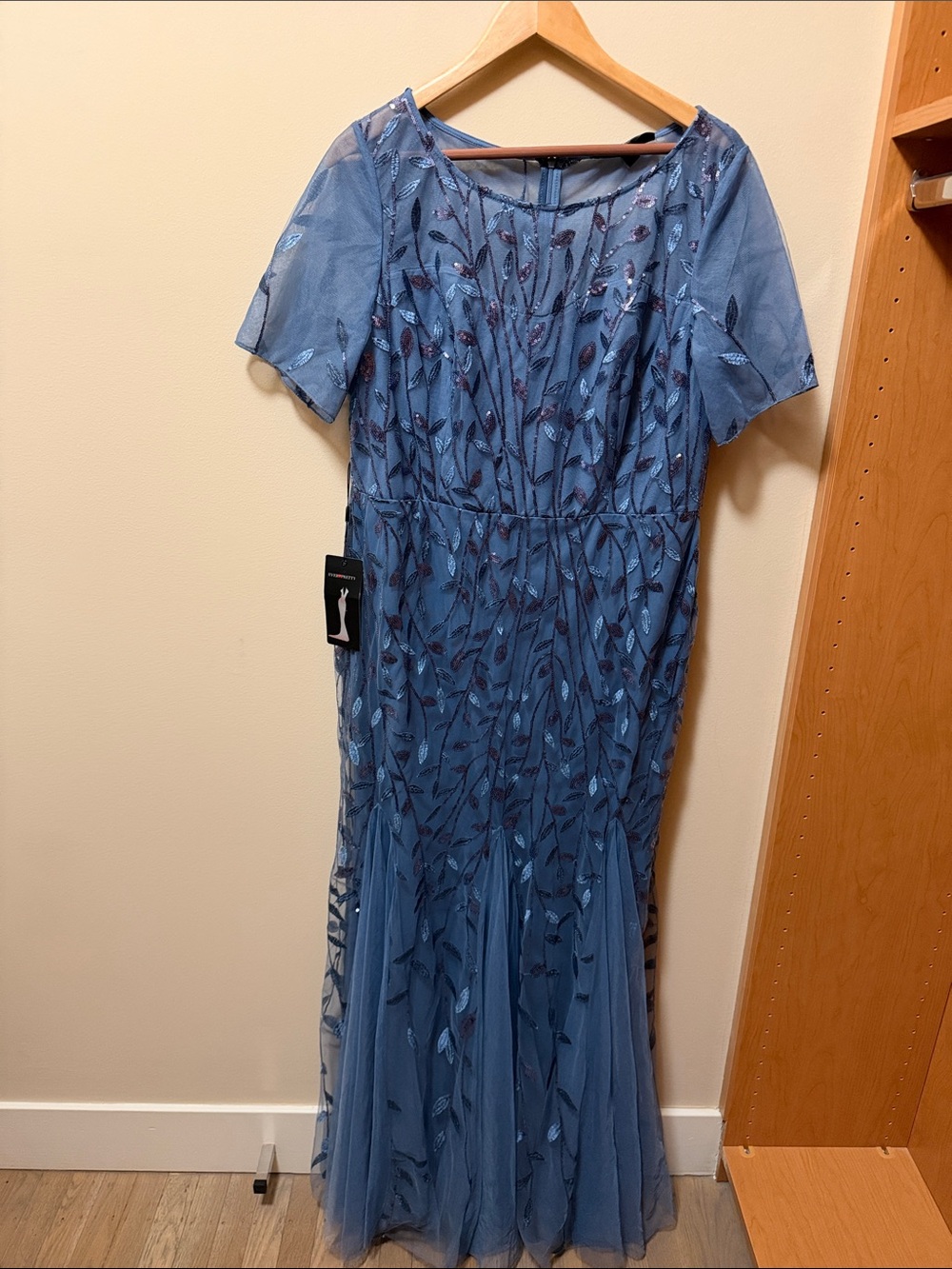 Ever Pretty Dusty Blue Embroidered Tulle Maxi Dress